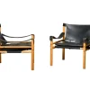 Pamono Sirocco Safari Lounge Chairs in Black Leather and Ash by Arne Norell for Arne Norell AB, Sweden, 1970s, Set of 2 Online