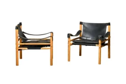Pamono Sirocco Safari Lounge Chairs in Black Leather and Ash by Arne Norell for Arne Norell AB, Sweden, 1970s, Set of 2 Online