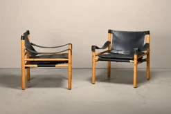 Pamono Sirocco Safari Lounge Chairs in Black Leather and Ash by Arne Norell for Arne Norell AB, Sweden, 1970s, Set of 2 Online