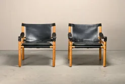 Pamono Sirocco Safari Lounge Chairs in Black Leather and Ash by Arne Norell for Arne Norell AB, Sweden, 1970s, Set of 2 Online