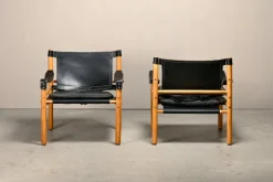 Pamono Sirocco Safari Lounge Chairs in Black Leather and Ash by Arne Norell for Arne Norell AB, Sweden, 1970s, Set of 2 Online