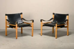 Pamono Sirocco Safari Lounge Chairs in Black Leather and Ash by Arne Norell for Arne Norell AB, Sweden, 1970s, Set of 2 Online