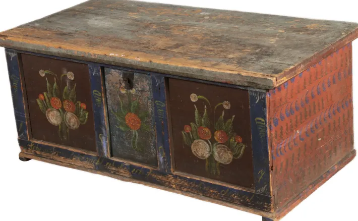 Pamono Small Antique Chamfered Chest in Softwood, 1897 Hot