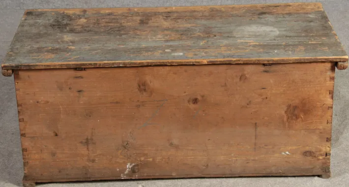 Pamono Small Antique Chamfered Chest in Softwood, 1897 Hot