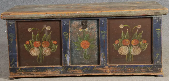 Pamono Small Antique Chamfered Chest in Softwood, 1897 Hot