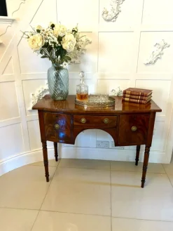 Pamono Small Antique George III Figured Mahogany Bow Front Sideboard, 1800s Online