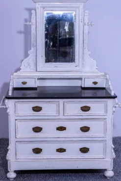 Pamono Small Antique White Pine Chest of 4 Drawers with Marble Top and Mirror, Late 19th Century Outlet