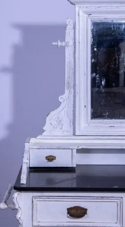 Pamono Small Antique White Pine Chest of 4 Drawers with Marble Top and Mirror, Late 19th Century Outlet