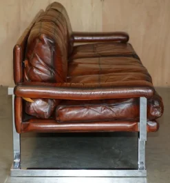 Pamono Sofa and Armchair Suite in Leather and Chrome, Set of 4 Clearance