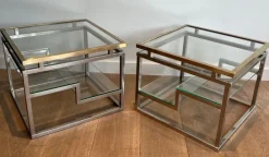 Pamono Sofa End Tables in Chrome, Brass and Glass, 1970s, Set of 2 Clearance