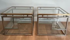 Pamono Sofa End Tables in Chrome, Brass and Glass, 1970s, Set of 2 Clearance