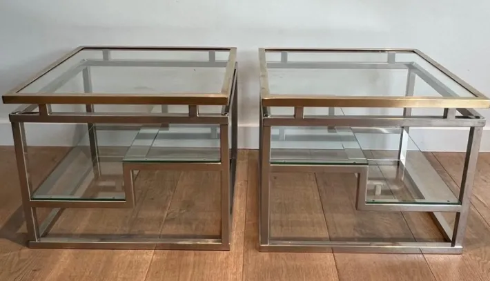 Pamono Sofa End Tables in Chrome, Brass and Glass, 1970s, Set of 2 Clearance