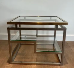 Pamono Sofa End Tables in Chrome, Brass and Glass, 1970s, Set of 2 Clearance