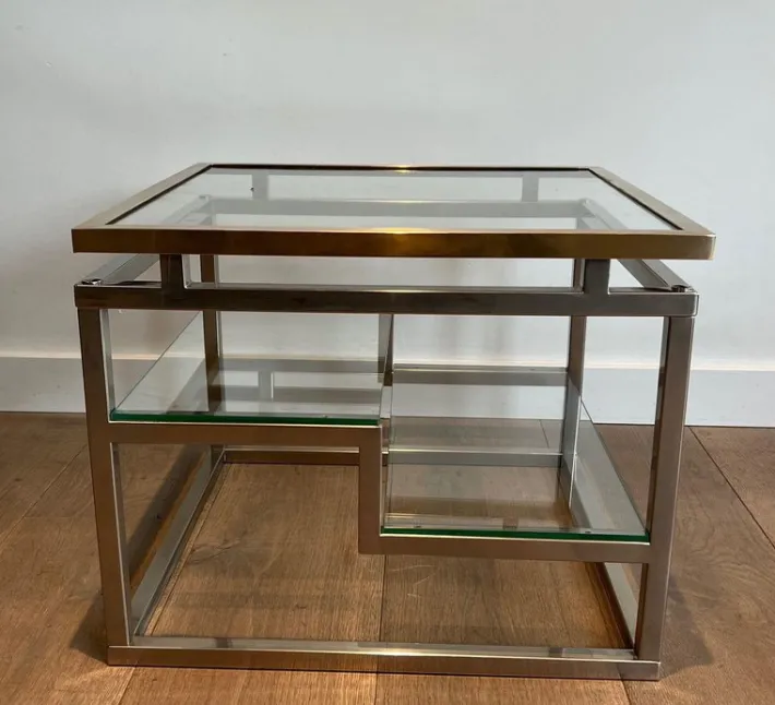 Pamono Sofa End Tables in Chrome, Brass and Glass, 1970s, Set of 2 Clearance