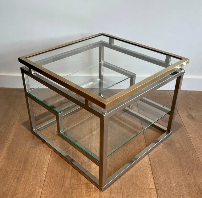 Pamono Sofa End Tables in Chrome, Brass and Glass, 1970s, Set of 2 Clearance