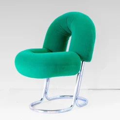 Pamono Space Age Italian Modern Desk Chair in Green Velvet and Chromed Metal, 1970s Hot
