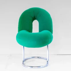 Pamono Space Age Italian Modern Desk Chair in Green Velvet and Chromed Metal, 1970s Hot