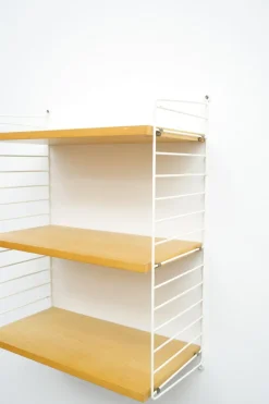 Pamono String Shelving System in Ash with 2 Ladders by Kajsa and Nisse Strinning, 1940s Hot