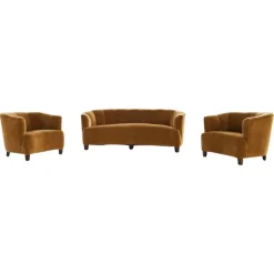 Pamono Swedish Art Deco Chairs and Sofa in Velvet, 1930s, Set of 3 New