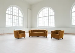 Pamono Swedish Art Deco Chairs and Sofa in Velvet, 1930s, Set of 3 New