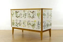 Pamono Swedish Modern Dresser with Nordens Flora Illustrations by C. A. M. Lindman, 1930s Discount