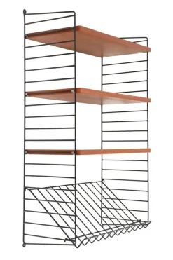 Pamono Teak String Wall Shelf with Magazine Rack by Kajsa & Nisse Strinning, 1960s Hot
