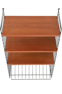 Pamono Teak String Wall Shelf with Magazine Rack by Kajsa & Nisse Strinning, 1960s Hot