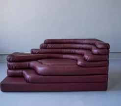 Pamono Terrazza Landscapes in Burgundy Leather by Ubald Klug for de Sede, 1970s, Set of 4 Outlet