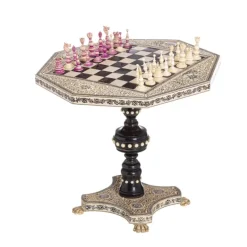 Pamono 19th Century Anglo-Indian Miniature Game Table with Chess Pieces, Set of 33 New