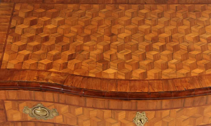 Pamono 18th Century Chest with Trompe-Lœil Marquetry, 1770 Discount