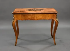 Pamono 19th Century English Victorian Burl Walnut and Marquetry Inlaid Card Table, 1860s Outlet