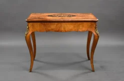 Pamono 19th Century English Victorian Burl Walnut and Marquetry Inlaid Card Table, 1860s Outlet