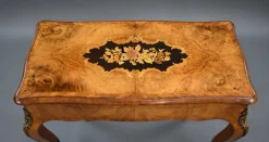 Pamono 19th Century English Victorian Burl Walnut and Marquetry Inlaid Card Table, 1860s Outlet
