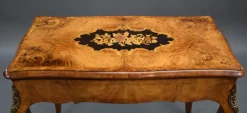 Pamono 19th Century English Victorian Burl Walnut and Marquetry Inlaid Card Table, 1860s Outlet