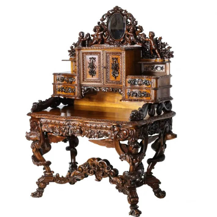 Pamono 19th Century French Baroque Neo-Gothic Carved Secretaire Sale
