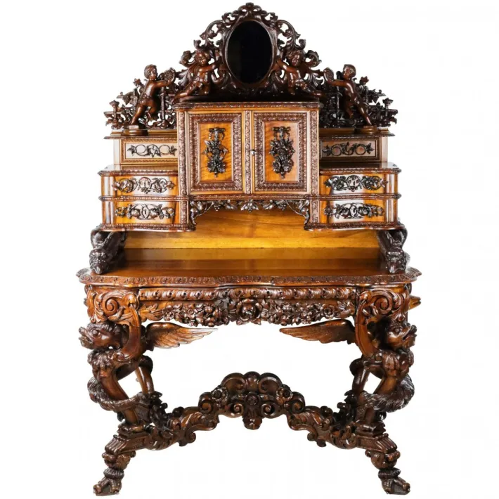 Pamono 19th Century French Baroque Neo-Gothic Carved Secretaire Sale