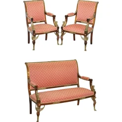 Pamono 19th Century French Empire Egyptian Sphinx Sofa & Armchairs in Ormolu & Hardwood, Set of 3 Hot