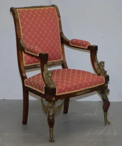 Pamono 19th Century French Empire Egyptian Sphinx Sofa & Armchairs in Ormolu & Hardwood, Set of 3 Hot