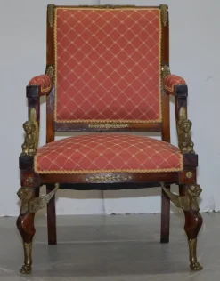 Pamono 19th Century French Empire Egyptian Sphinx Sofa & Armchairs in Ormolu & Hardwood, Set of 3 Hot