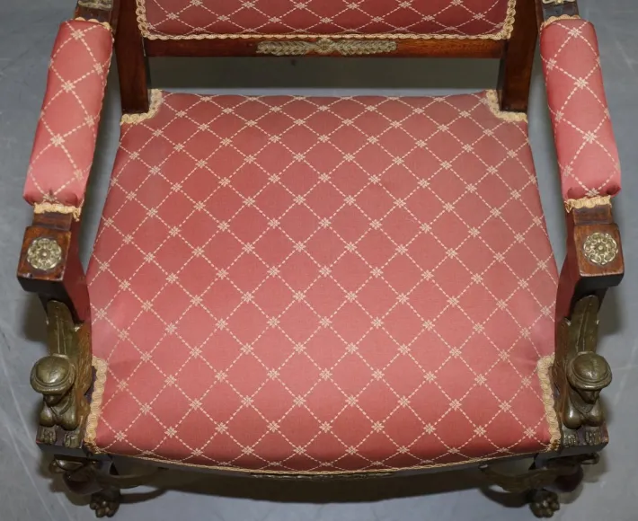 Pamono 19th Century French Empire Egyptian Sphinx Sofa & Armchairs in Ormolu & Hardwood, Set of 3 Hot