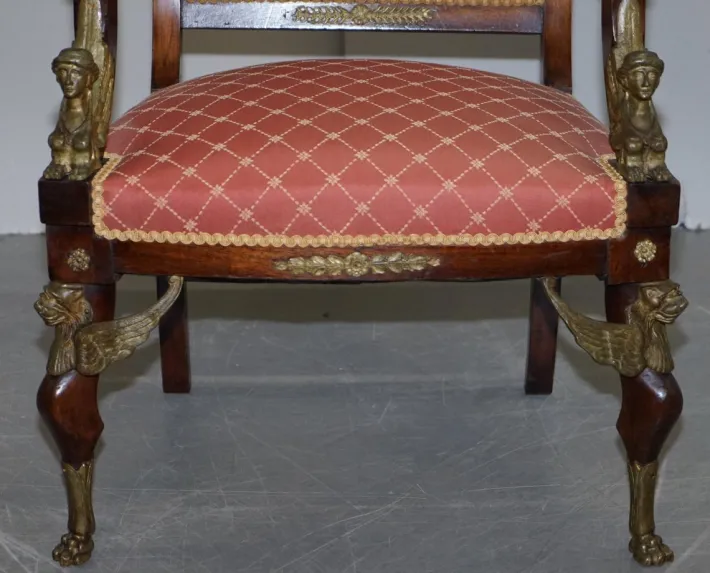 Pamono 19th Century French Empire Egyptian Sphinx Sofa & Armchairs in Ormolu & Hardwood, Set of 3 Hot