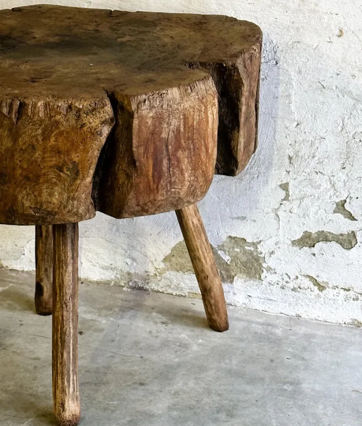 Pamono 19th Century French Provincial Elm Chopping Block Table, France New