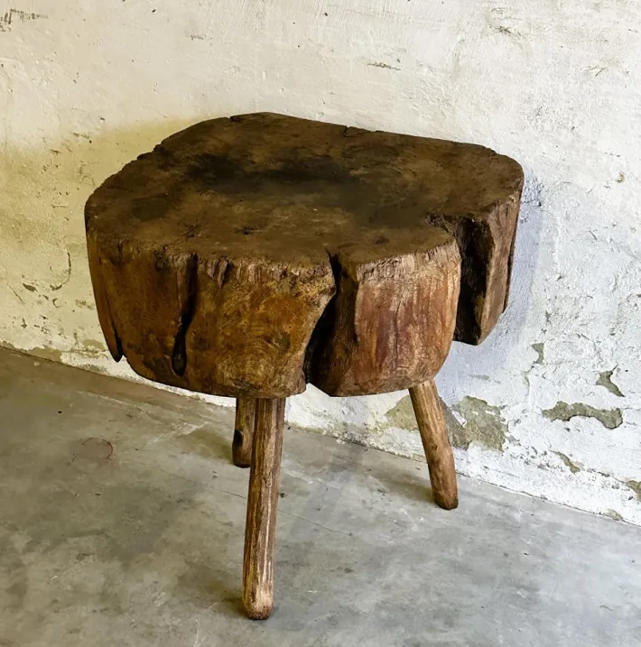 Pamono 19th Century French Provincial Elm Chopping Block Table, France New