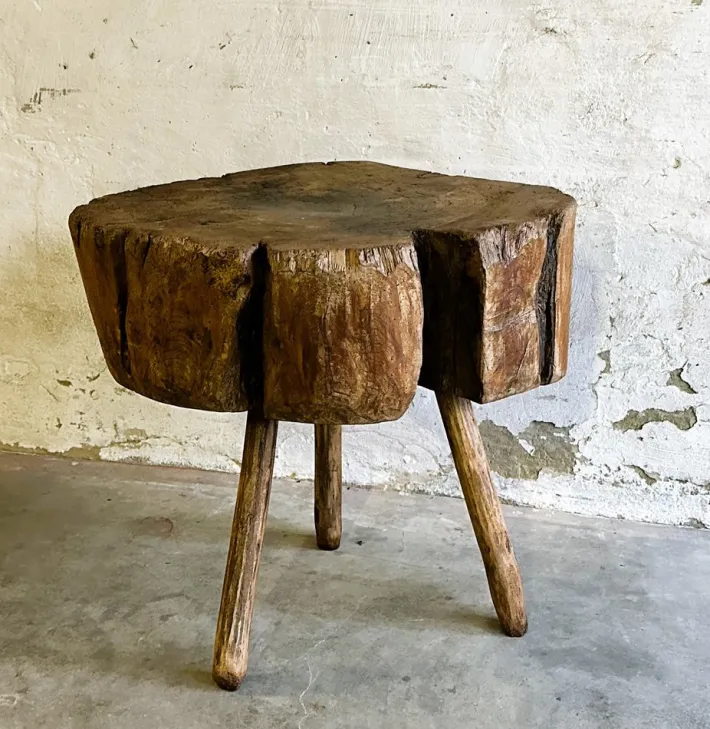 Pamono 19th Century French Provincial Elm Chopping Block Table, France New