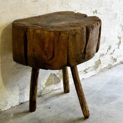 Pamono 19th Century French Provincial Elm Chopping Block Table, France New