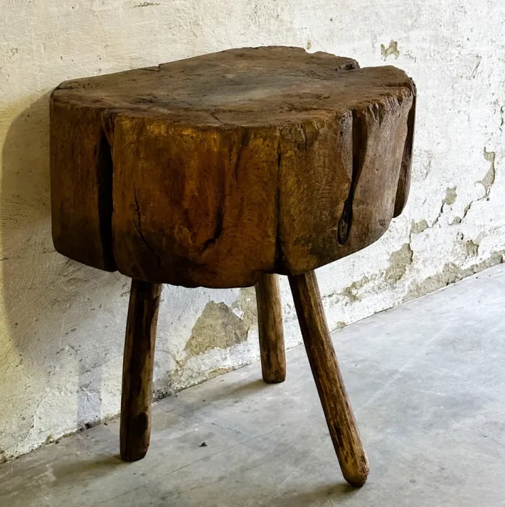 Pamono 19th Century French Provincial Elm Chopping Block Table, France New