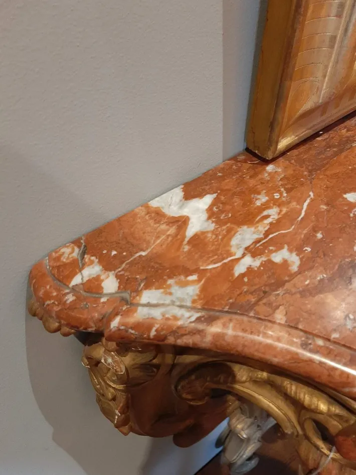 Pamono 19th Century Gilt Wood Rococo Console Table with Red Marble Top New