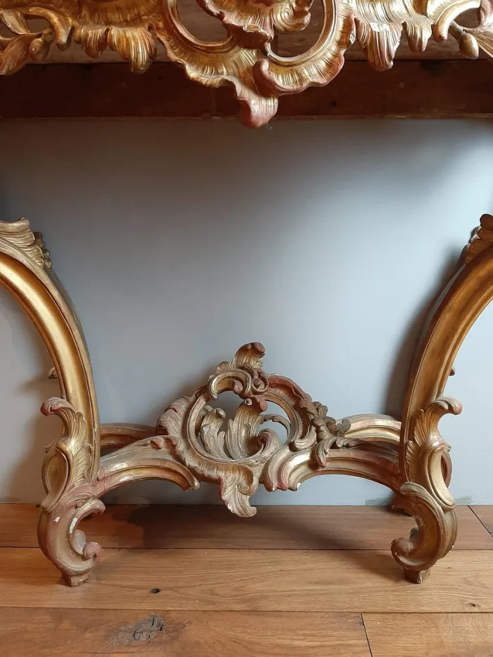 Pamono 19th Century Gilt Wood Rococo Console Table with Red Marble Top New