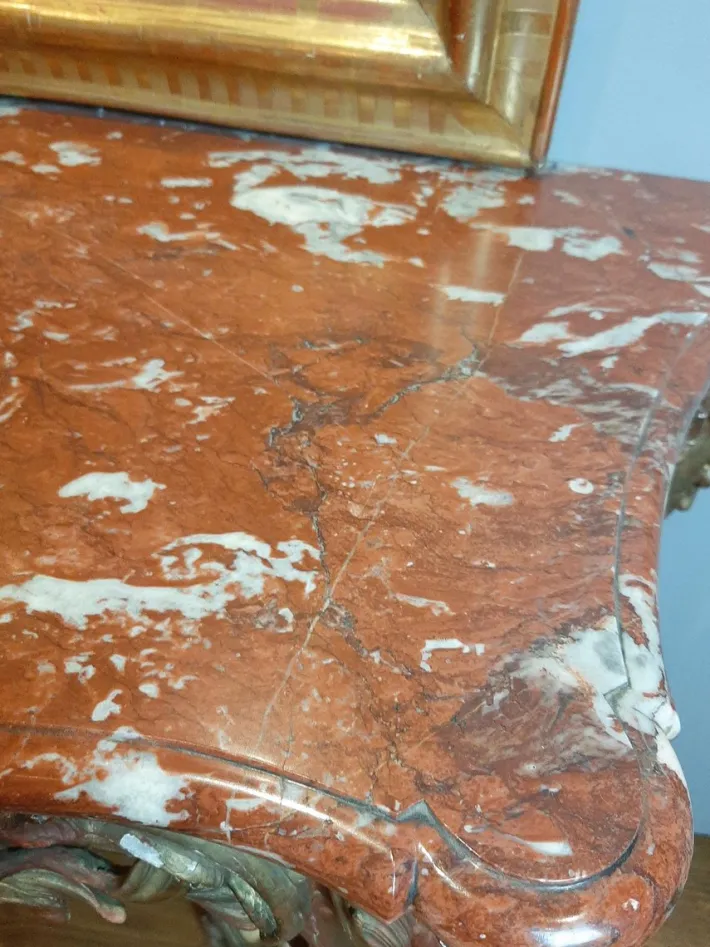 Pamono 19th Century Gilt Wood Rococo Console Table with Red Marble Top New