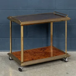 Pamono 20th Century Italian Brass & Burr Walnut Drinks Trolley, 1970s Hot
